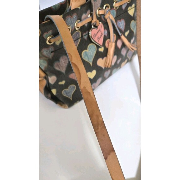 Dooney & Bourke Multicolored Hearts Print Tassel Tote Dual Leather Straps USA - Picture 7 of 12
